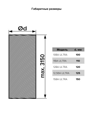 Воздуховод ВА ULTRA D150 90мкм гофрированный L3,15м алюминий DICITI